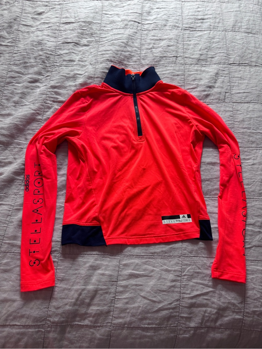 adidas x Stella McCartney STELLASPORT Neon Coral and Navy Cropped Athletic Top